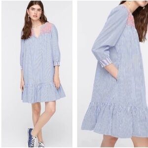 J.Crew Popover Embroidered Stripe Tunic Dress XS